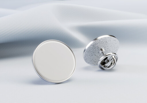 Pair of enamel pin. Empty enamel pin mockup - Blank round white steel lapel badge mock up