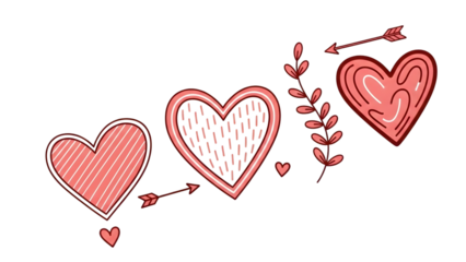 A set of cute hand drawn valentines day icons and symbols on transparent background