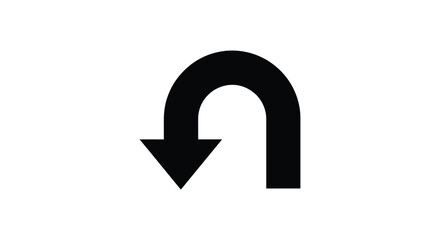 a black curved arrow pointing downwards in a distinctive silhouette style graphic symbol silhouette high quality