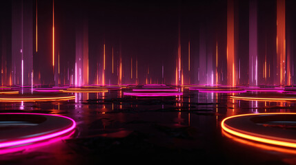 Futuristic neon-lit landscape with abstract and colorful lines and shapes