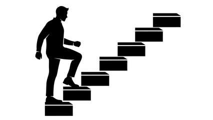 Vector Person Ascending Staircase Silhouette – Stylized Climb for Progress, Growth, and Achievement Design Themes