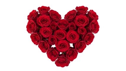 A heart shaped bouquet of red roses isolated on transparent background