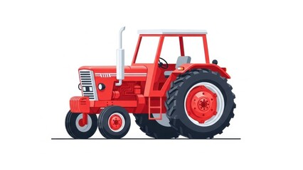 Obraz premium Red Vintage Tractor Isolated on White Background