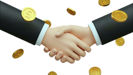 Business Handshake with Floating Gold Coins