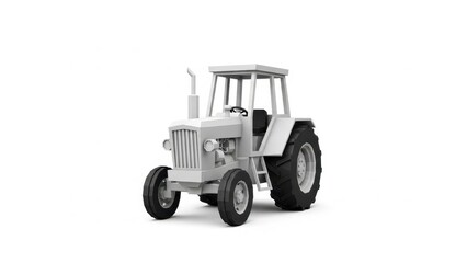 Fototapeta premium White Tractor Isolated on White Background, Agricultural Vehicle