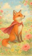 Obraz premium Whimsical fox amidst flowers mobile wallpaper
