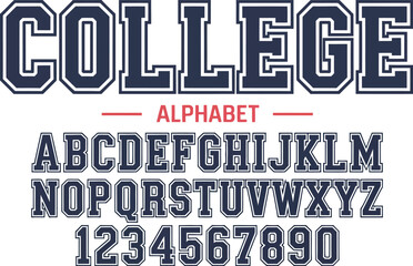 Bold Blue and White College Alphabet and Numbers