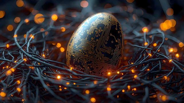 Futuristic easter egg circuit technology innovation concept