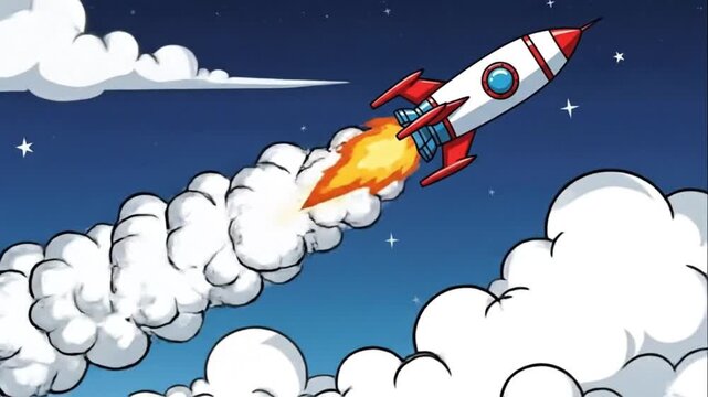 Cartoon Rocket Launching into Space Vector Illustration
