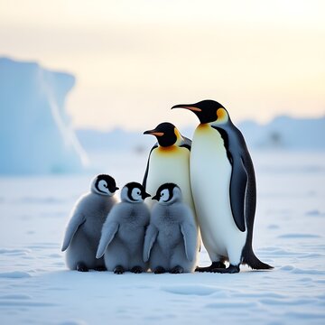 Two king penguins standing together on rocky Antarctic beach in a cold polar landscape