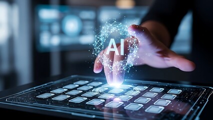 Hand Interacting With Ai Network On Tablet