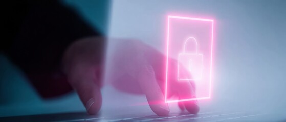 Modern Cybersecurity Hand on Laptop with Holographic Warning Innovative Digital Risk Management for IT Marketing Content