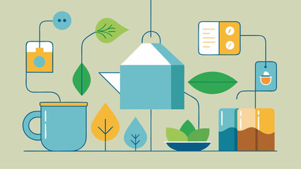 A drawing of a tea kettle and other items related to tea. Concept of warmth and relaxation, as it features a cup of tea, a teapot, and other items commonly associated with tea-drinking