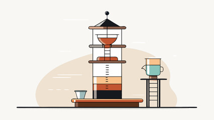 A tall tower with a large container on top. The container is filled with a liquid. There is a ladder leading up to the container