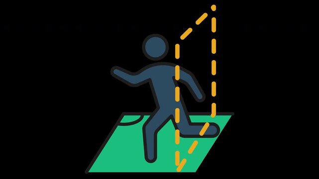 Animated vector icon illustrating offside detection with player position and guide lines. Smooth looping animation representing tactical analysis and referee decisions in soccer.