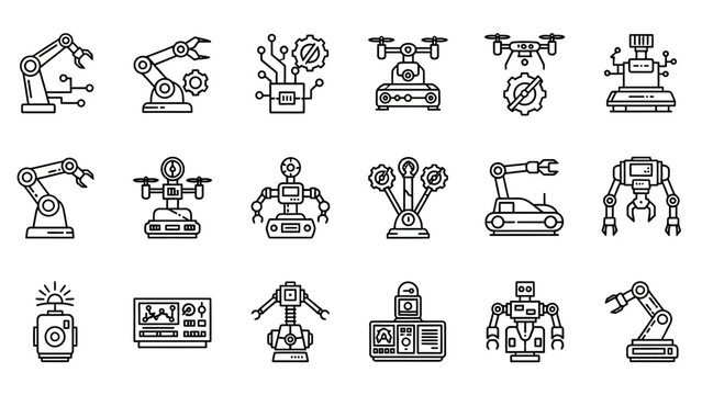 Collection of Industrial Robot Icons and Symbols.