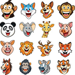 Obraz premium Cute Cartoon Animal Faces Set For Kids, Family, Education, And Fun Stock Imagery Backgrounds Projects