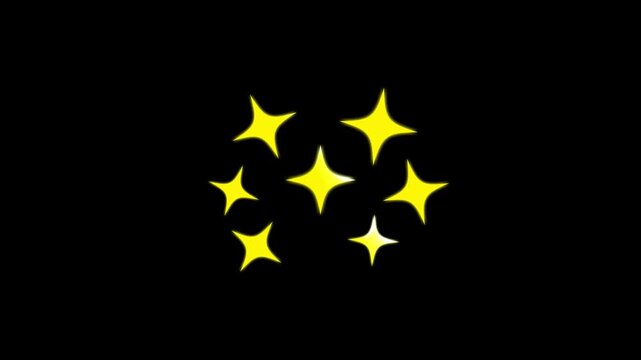 Twinkling stars blinking animation on a black background. twinkle star glitter sparkle, yellow cartoon, flat, vector, doodles stars, fast glowing line motion, blinking light effect.