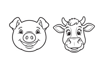 Fototapeta premium Animals colouring book, Set of animal line art