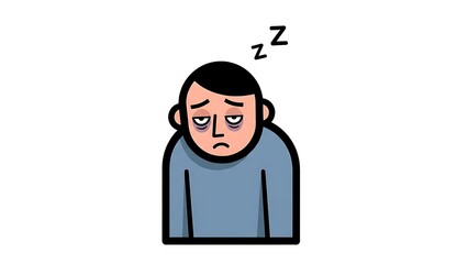 Tired Man Feeling Sleepy and Unhappy