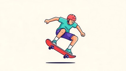 Fototapeta premium Skateboarder Performing Trick on Red Board