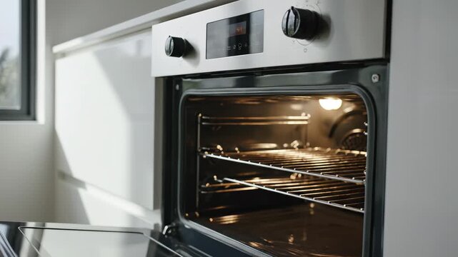 Modern stainless steel oven in kitchen