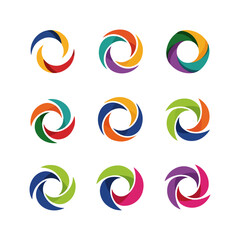 Abstract colorful circle designs in a grid on black background