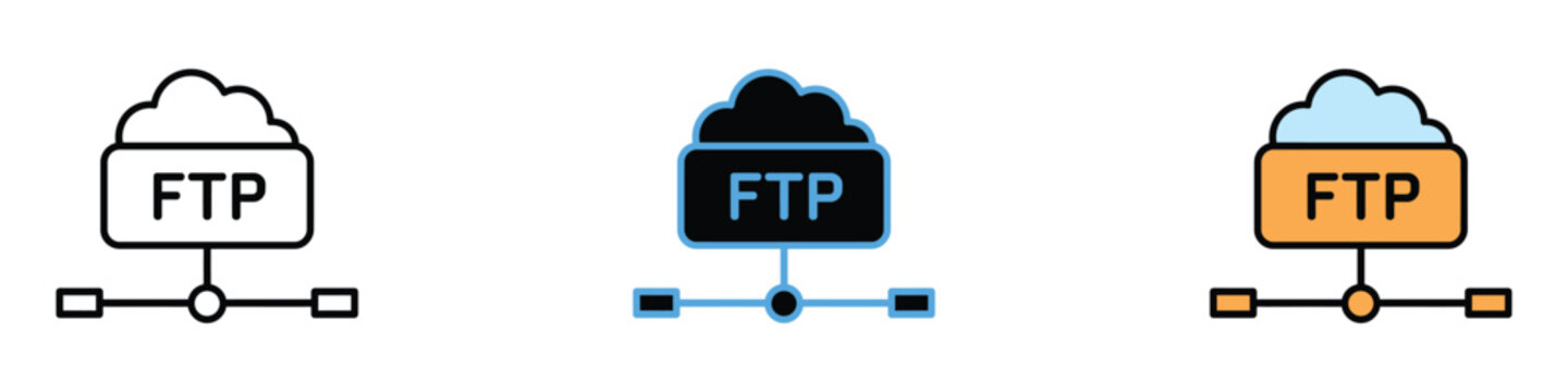 FTP icon set vector. Secure and standard online file transfer protocol symbol. vector illustration.