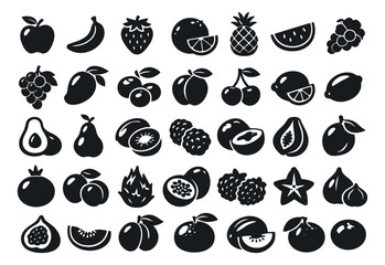 Fototapeta premium Minimalist fruit icon set featuring various healthy produce for food and nutrition designs