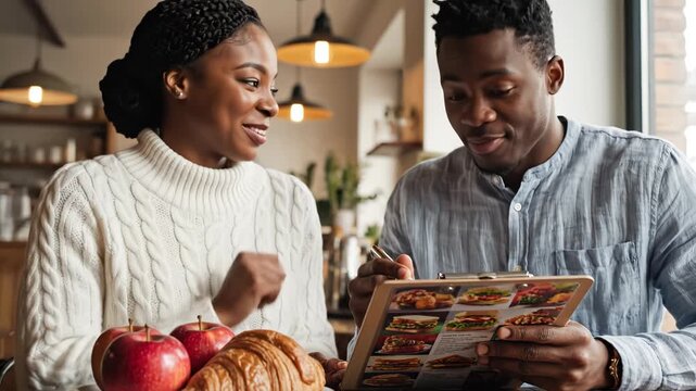 Couple reviewing menu at restaurant