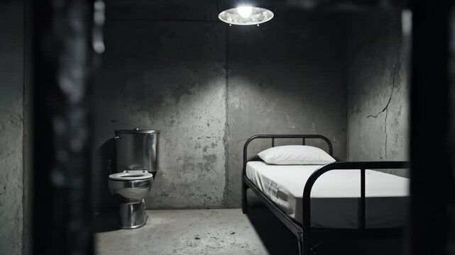 Prison cell with bed and toilet