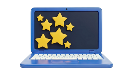 Blue Laptop with Yellow Stars on Screen