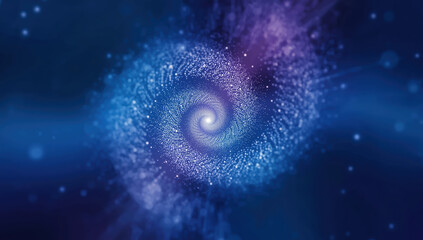 Galaxy spiral nebula glowing particle vortex in blue and purple with dreamy depth