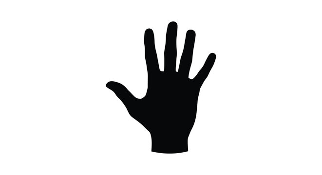 A striking black silhouette of an open human hand palm facing forward silhouette