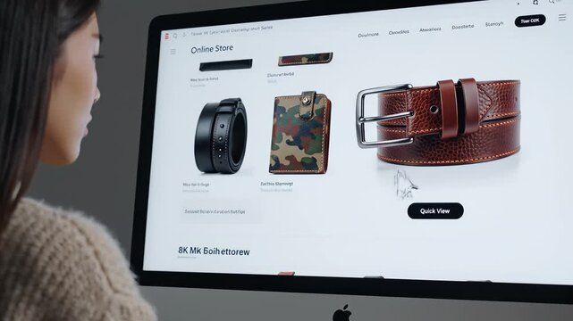Woman viewing online store with leather goods