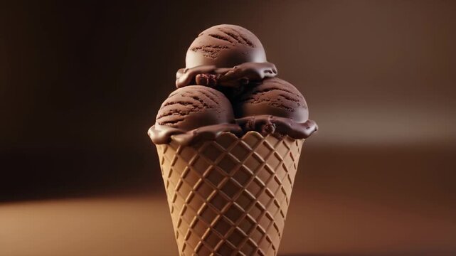 Chocolate Ice Cream Cone with Brown Background Studio Shot Close Up