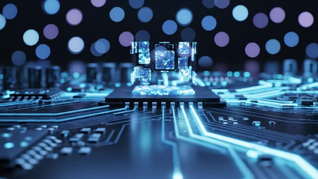 Closeup of illuminated circuit board