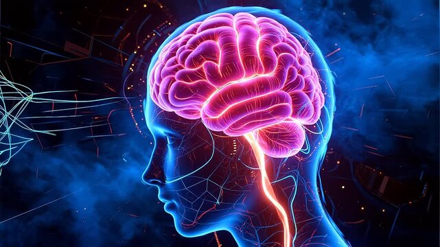 Human brain with glowing neural network