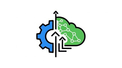 Cloud Computing and Data Processing Icon: Gear and Network