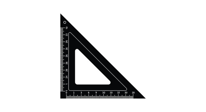 A dark triangle set square tool showcasing a precise and solid black silhouette