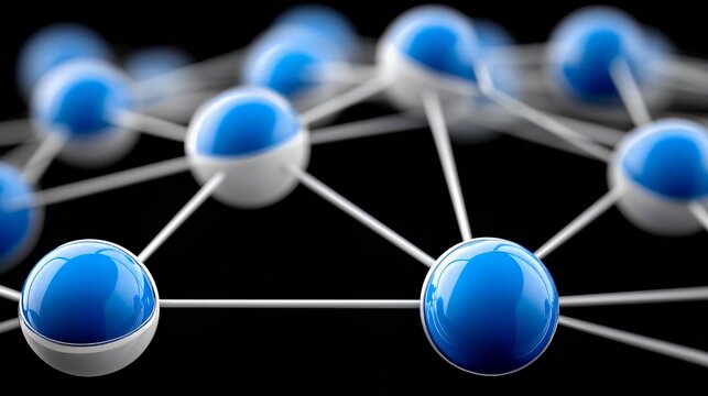 Abstract 3d rendering of interconnected blue spheres forming a complex network, symbolizing connections, communication, and data flow in a technological or scientific context - Powered by Adobe