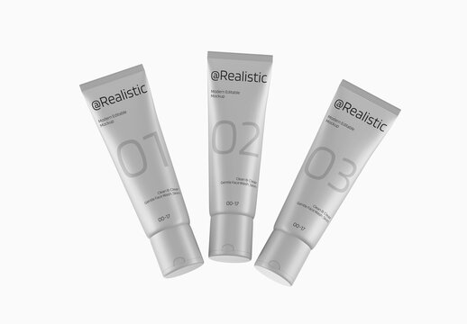 Realistic Three Cosmetic Tube Mockup Template