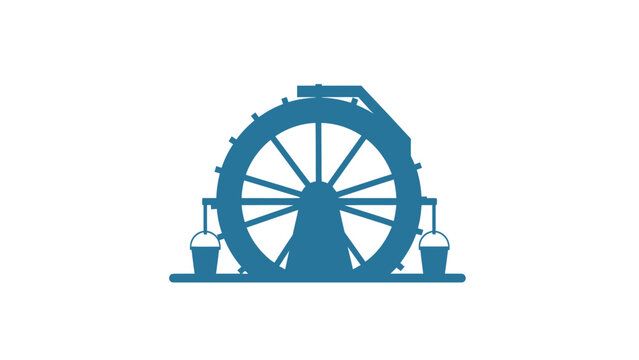 Water Wheel Icon Blue Silhouette - Industrial Power