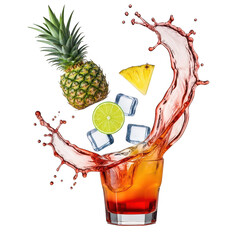 Vibrant cocktail with pineapple and lime slices, isolated on transparent background