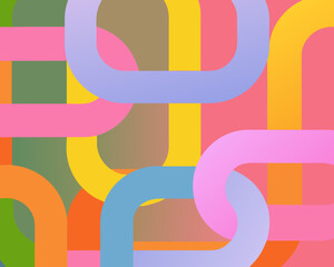 colorful chain links in various pink blue yellow green and orange hues intertwined