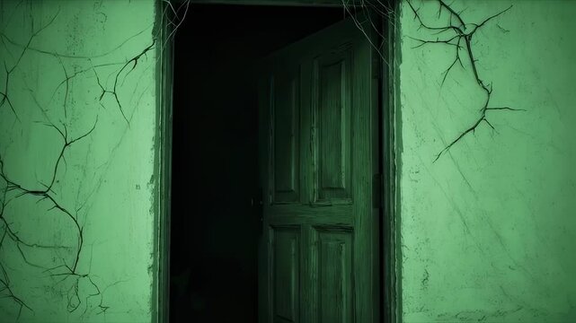 Eerie Green Doorway - A Descent into the Unknown.