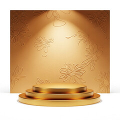 Golden podium with embossed floral pattern on gold background