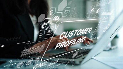 Business Professional Engaging in Customer Profiling Using Digital Technology and Data Analytics for Enhanced Marketing Strategies. Asymptotic smart data analytic.
