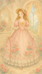 Naklejka premium Vintage floral dress elegance mobile wallpaper