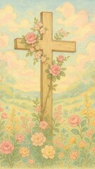 Naklejka premium Serene floral cross mobile wallpaper